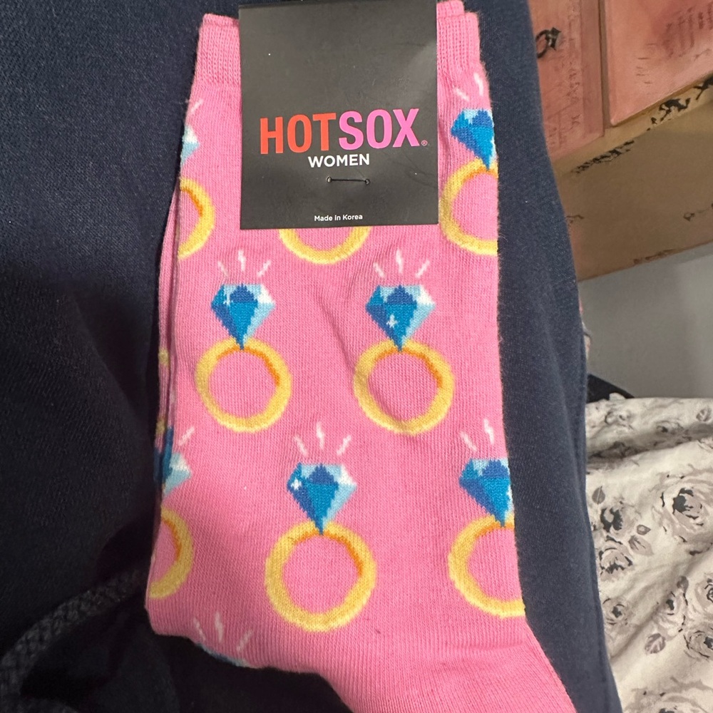Hot Sox Pink Socks with Diamond and Ring Design